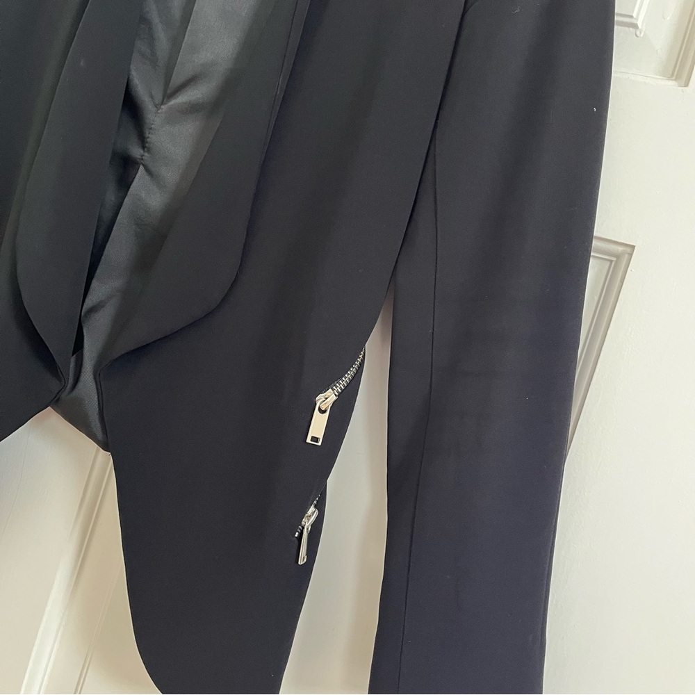 LIKE NEW Zara Polish Black Drappy Blazer with Silver Hardware - Picture 2 of 6